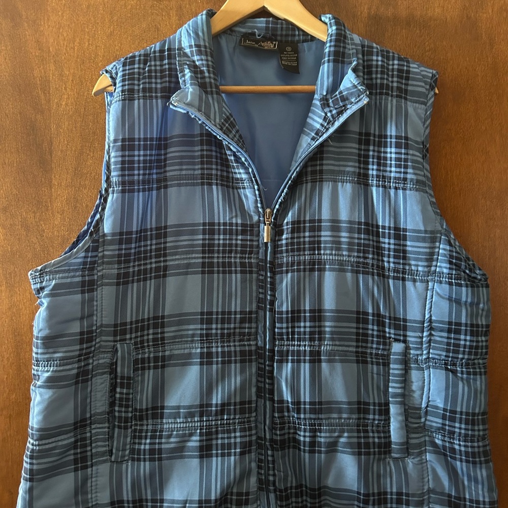 Jane Ashley Woman’s Blue and Black Plaid puffer Vest